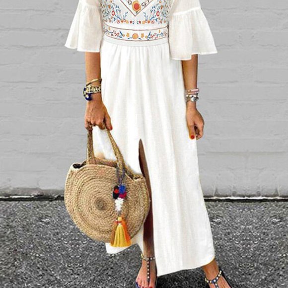 Stephanie Boho White Maxi Floral Dress - Picture 2 of 3
